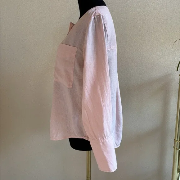Everlane Women's Linen Popover Shirt Petal Pink Blouse Long Sleeve Size 2 - Picture 12 of 13